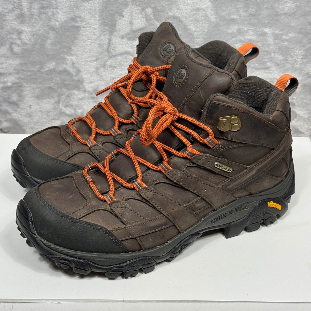 MERRELL Moab 2 Mid Waterproof Hiking Boots Mens 8.5 Wide Leather Vibram Outdoor - Picture 3 of 9